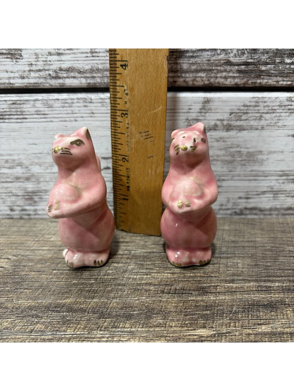 Vintage Pink & Gold Squirrels With Nut Salt And Pepper Shakers